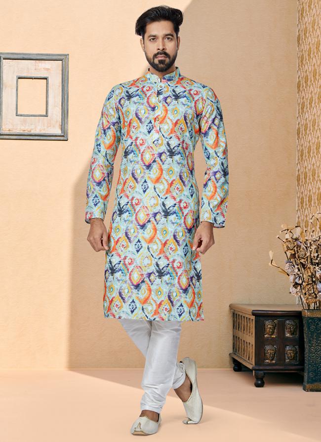 Dhupion Silk Multi Color Festival Wear Printed Readymade Kurta Pajama